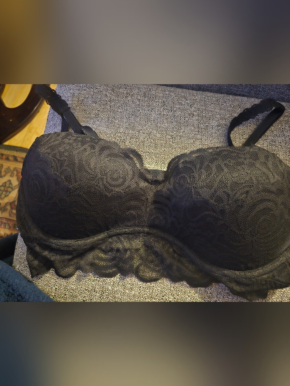 Victoria's Secret PINK Sz Large Floral Lace Lightly Lined Black Bralette!